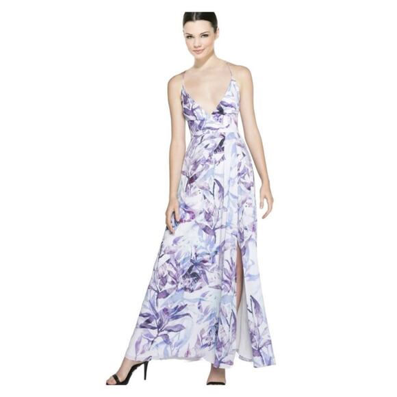 NWT Fame and Partners Fallen Leaves Print Sleeveless Slit Leg Maxi Dress 10 - Picture 1 of 7